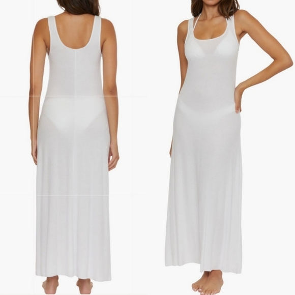 Becca Mykonos Semisheer Ribbed Swim Cover-up Maxi Dress NWT White Beachy Vacay - Picture 3 of 11
